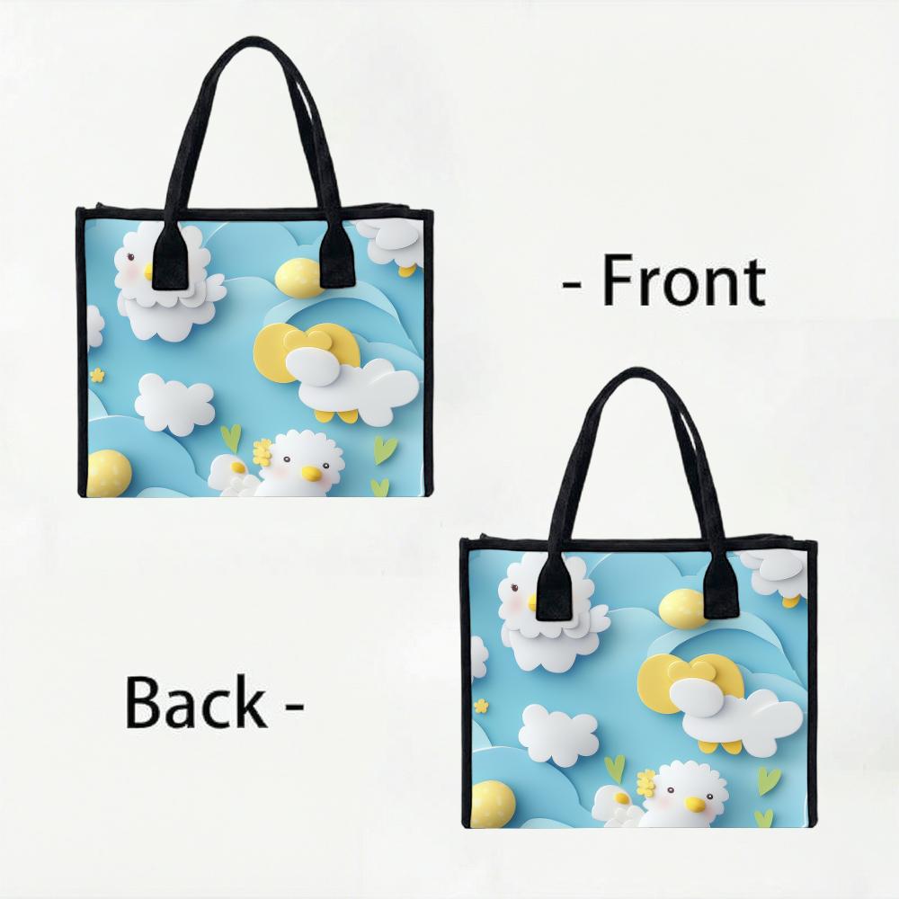 Cute Cloud Chicken Pattern Tote Bag Fashion Casual Large Capacity Handbag for Daily Use