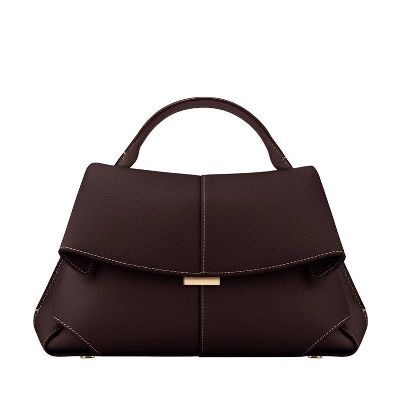 Real Leather Bag for Women, New French Niche Design, Fashionable Pleated Shoulder Handbag, Smile Bag