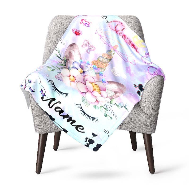 Unicorn Closed Eyes Customize Your Name Blanket Used For Chair Office Sofa Bed Camping Soft And Warm Giving Friends And Relatives Birthday Graduation