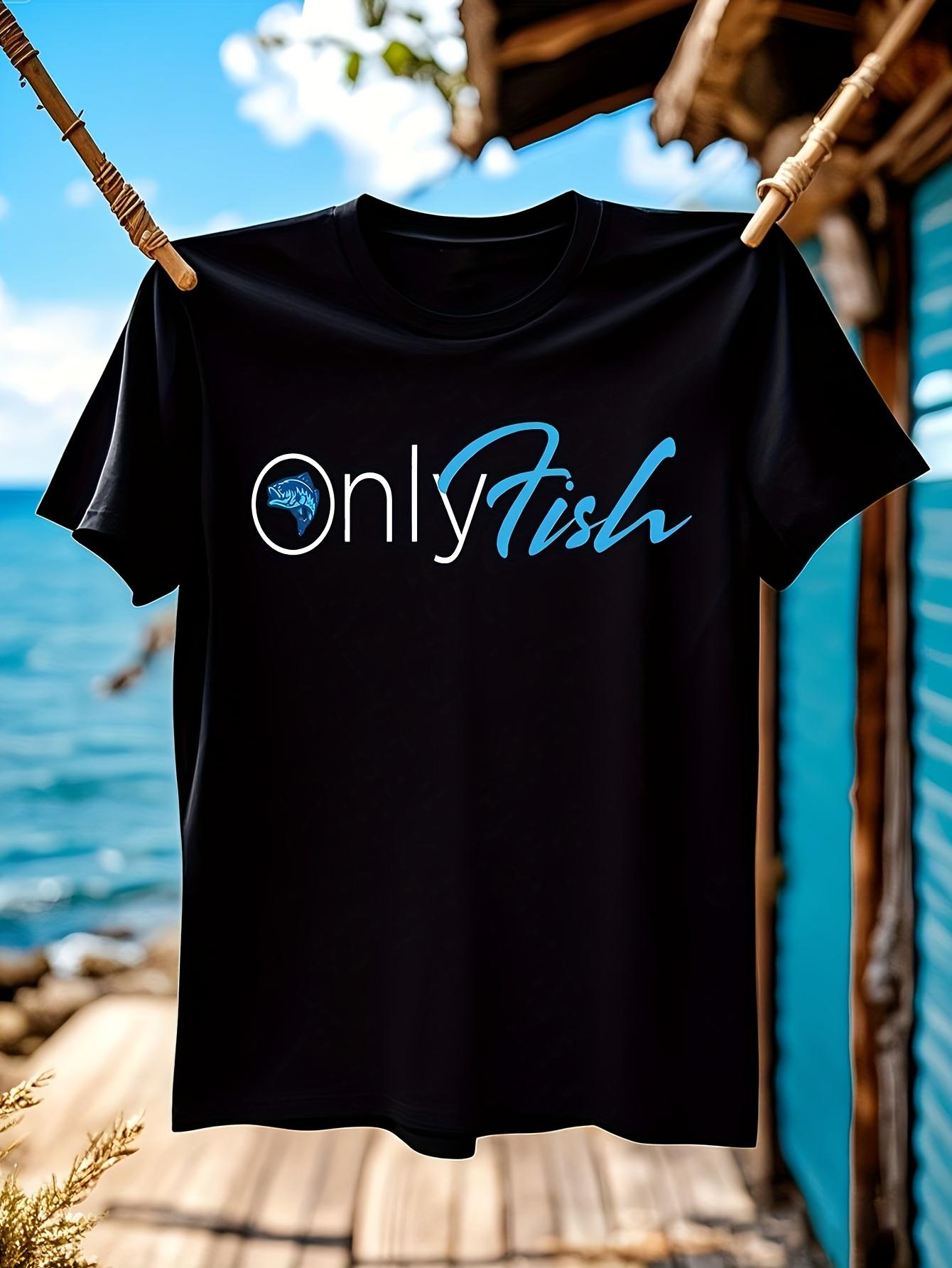 Onlyfish & Wo Heavyweight Cotton Fishing T-shirt - Black Tee with Blue Fish Graphic S