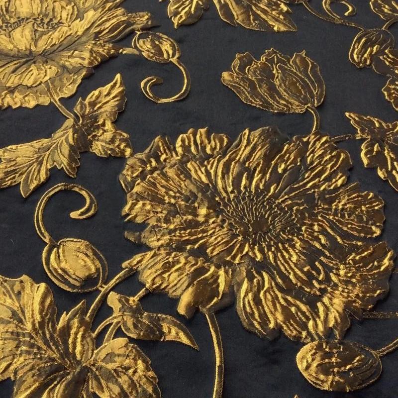 Yarn Dyed Embossed Gold Black Flower Jacquard Bubble Fabric Cloth 155cm Wide Sewing Fabric