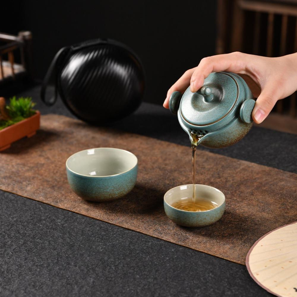 Creative 2 in 1 Tea Ceremony Teapot Set with Storage Bag Mini Travel Teapot Ceramic Quick Cup Living Room