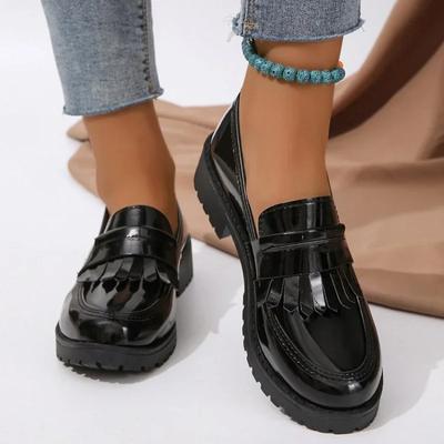 Fashion British Style Platform Loafers Women 2024 New Plus Size Pointed Toe Single Shoes Woman Trend Tassels Thick Sole PU Leather Shoes