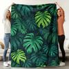 Tropical Rainforest Fleece Blanket - Soft Breathable All-Season Bedspread with Monstera Leaf Pattern, Green & Dark Green Tropica