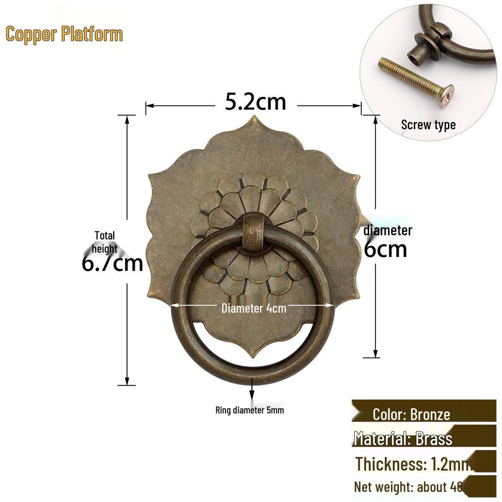 Antique Style Pure Copper Hexagonal Handle for Cabinets & Drawers - Retro Chinese Hardware Accessory