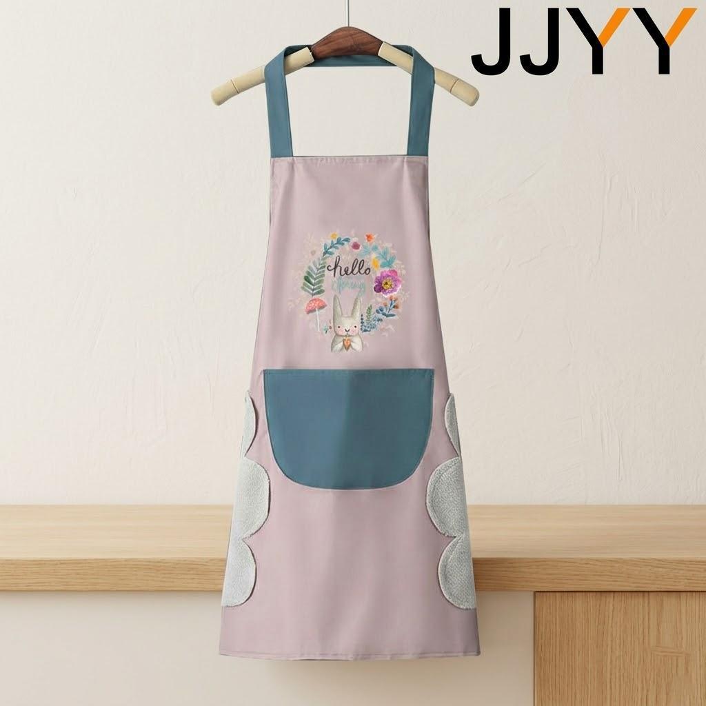 

Stylish Waterproof Kitchen Apron for Women Oil Proof with Hand-Wiping Cover Comfortable Home Use Cooking Accessories рожевий