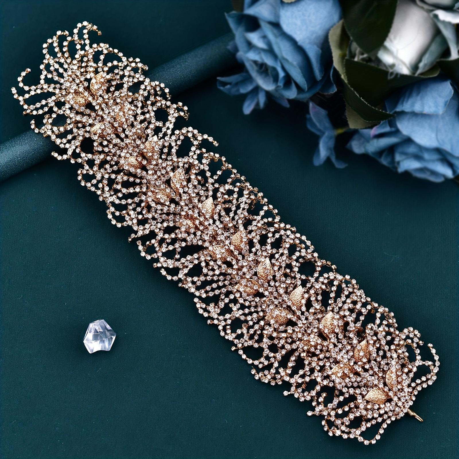 

Изысканный золотой, серебристый головной убор со стразами, цепочка ручной работы, широкая повязка для волос, элегантные свадебные аксессуары для волос