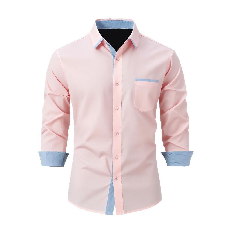 Camicia da uomo a blocchi di colore, vestibilità slim, manica lunga, traspirante, per il lavoro