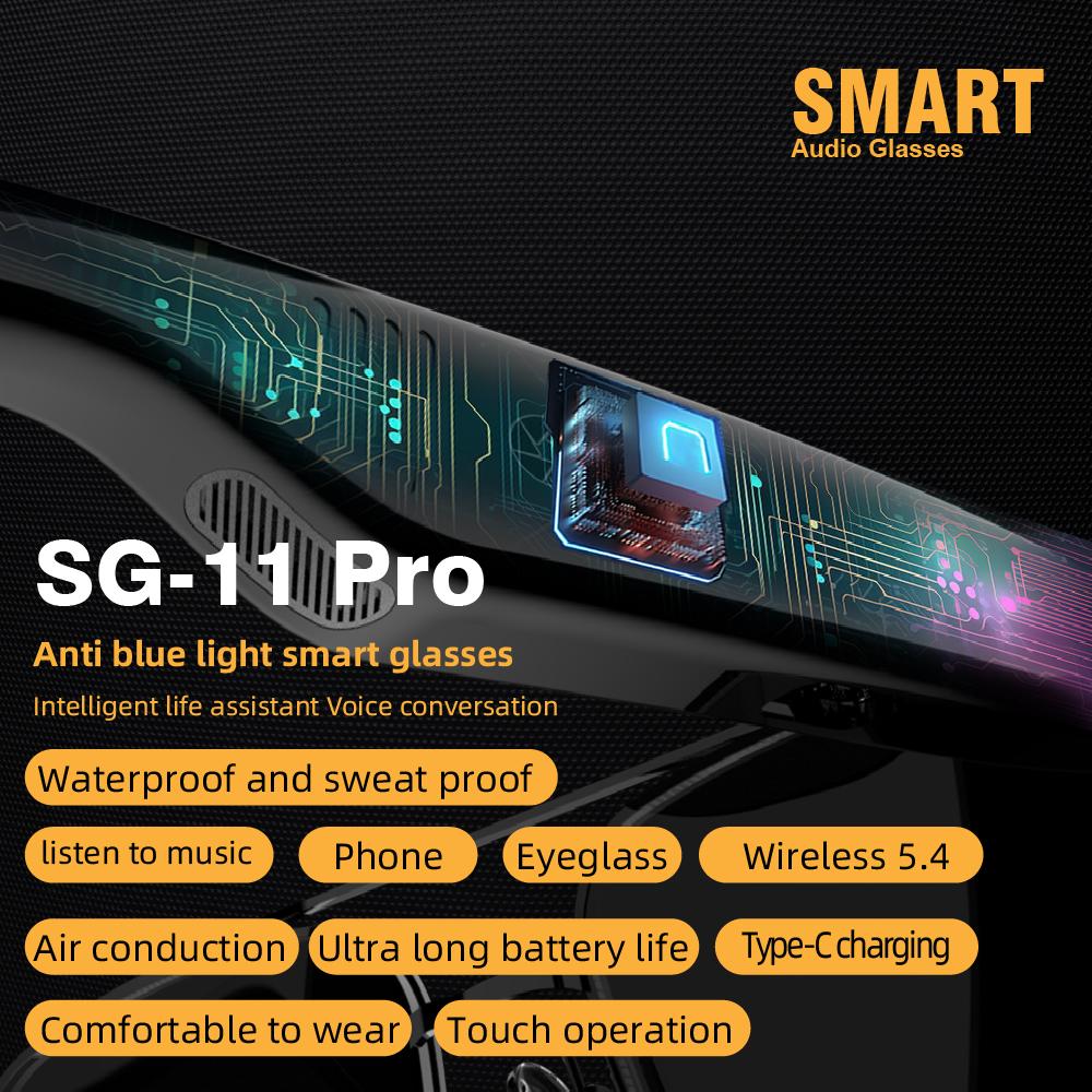 Gafas de Sol Inteligentes de Audio SG-11 Pro, Gafas de Conducción Ósea Bluetooth 5.4 con Protección UV Anti Luz Azul Sonido HIFI