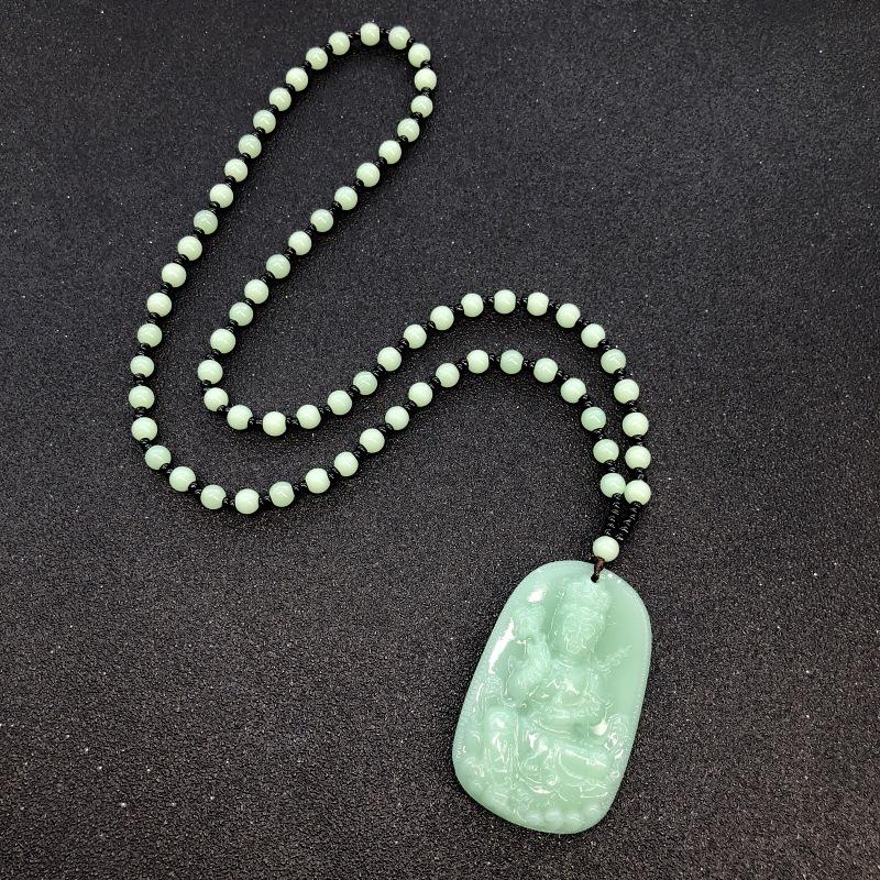 Retro eenvoudige imitatie jade lange ketting heren en dames veelzijdige trui ketting jadeiet kralen ketting hanger met sieraden