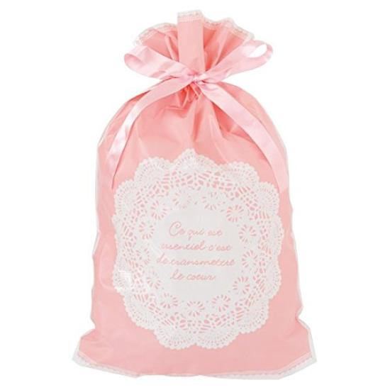 PE Gift Bag with Ribbon, Lace, pink-M (20 Pieces) LA-RBM