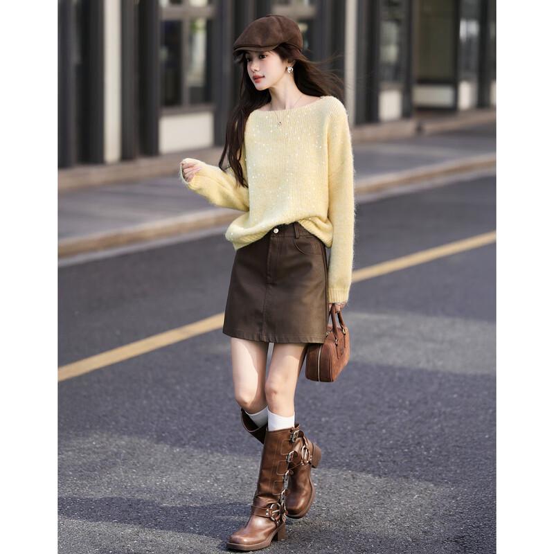 Women's Fluffy Wool Blend Sequin Knit Sweater