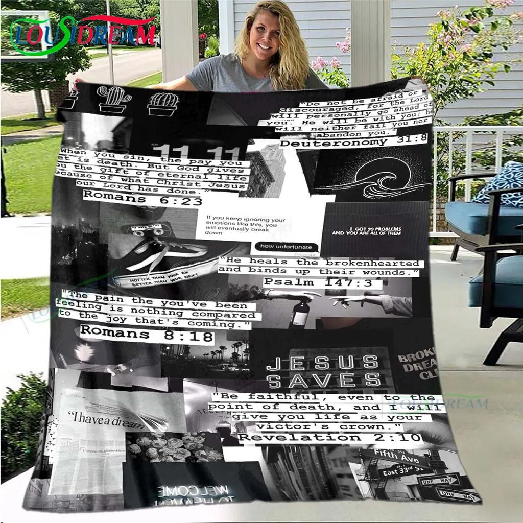 Fashion Bible Verses Jesus Pattern Blanket Flannel Thin Blanket Portable Home Travel Office Lunch Break Blanket Birthday Gift