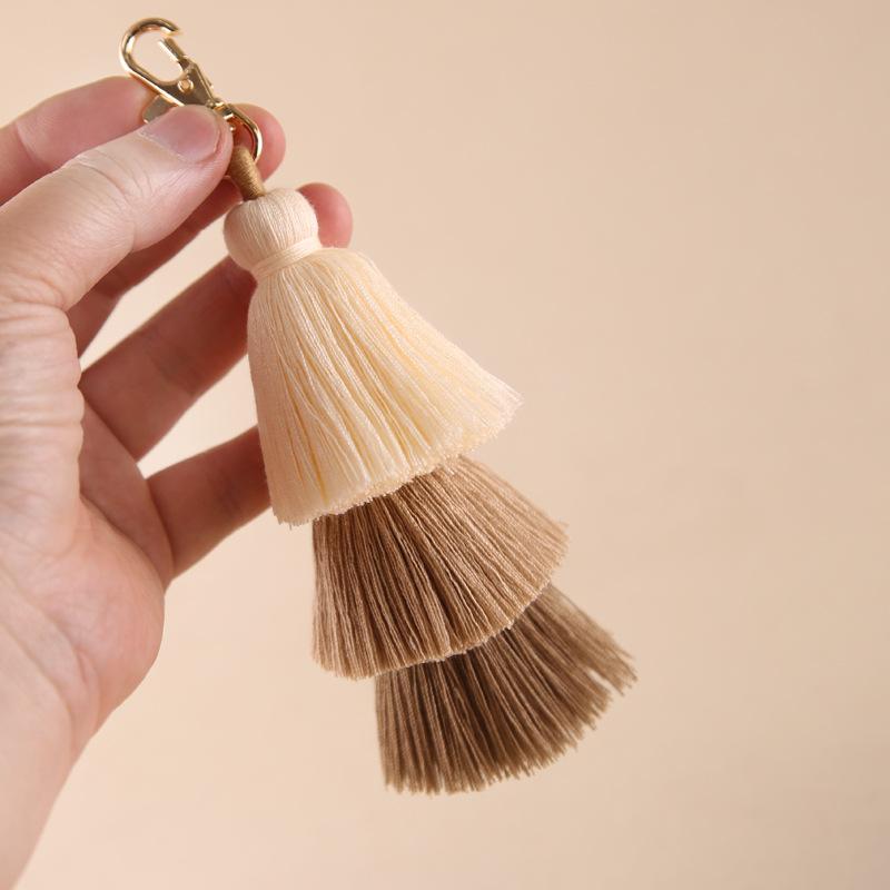 Three-layer Cotton Tassel Bag Hanger Decoration with Ethnic Style Keychain In Bohemian Style - Three-layer Tassels Pendant
