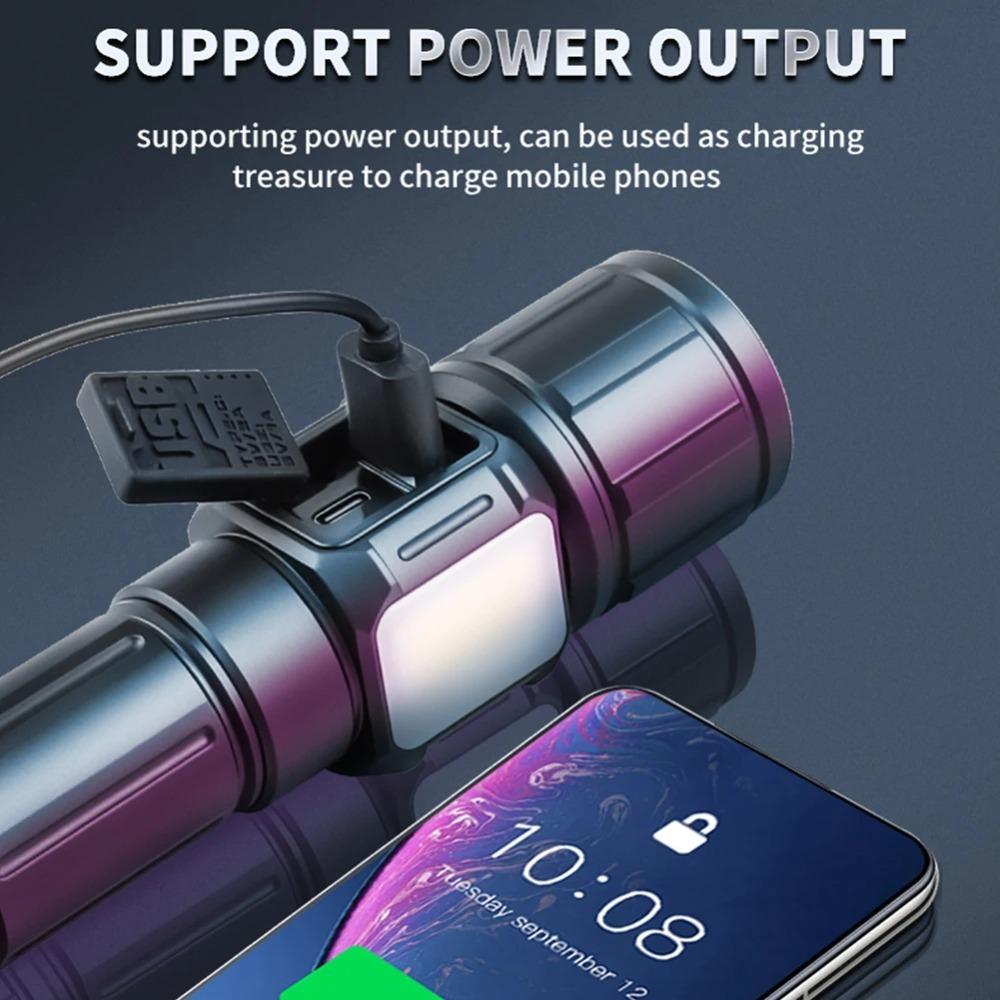 30W LED Rechargeable Flashlight 2000 High Lumens Torch with COB Light Handheld Flashlight for Home Camping Hiking Emergency