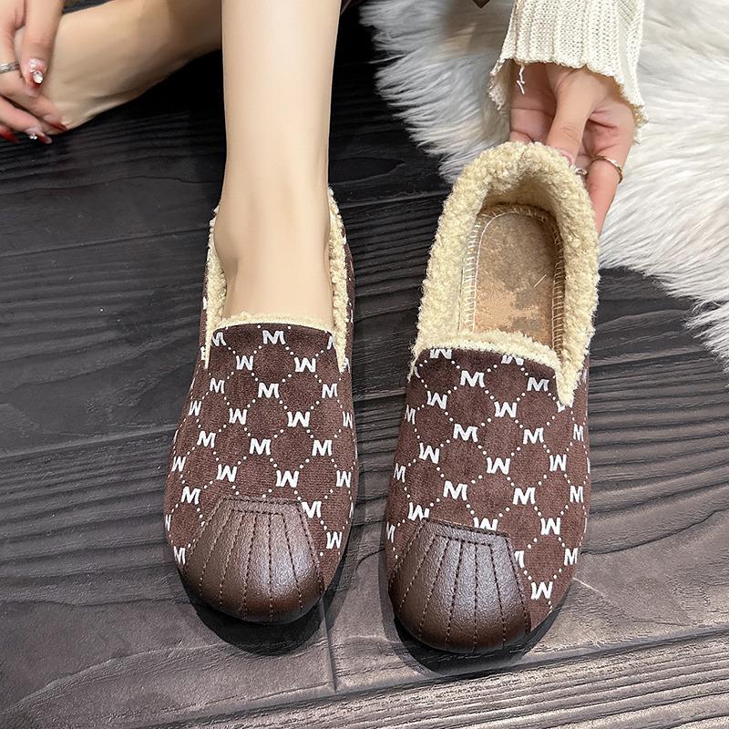 Mao Mao Schuhe Damen Wintermode 2025 neu vielseitig Samt warm Baumwollschuhe große Größe Damenschuhe Schwangere flache Beanie-Schuhe