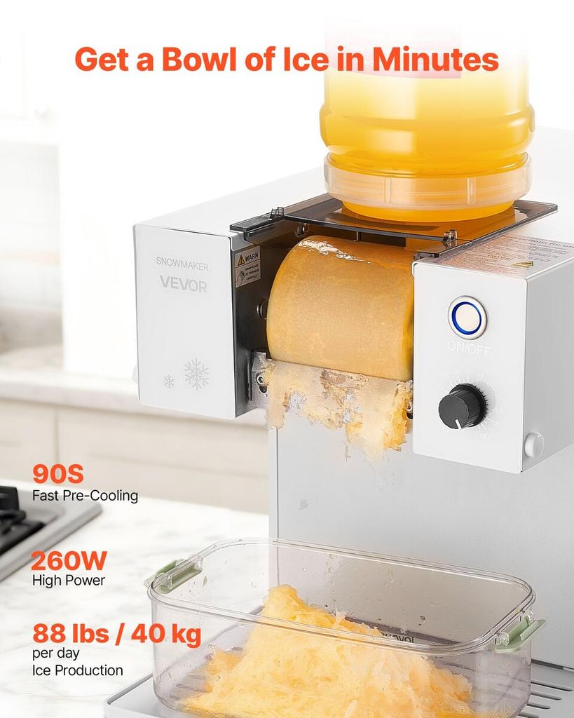 Snowflake Ice Machine, 40KG/24H Snowflake Ice Maker, Ice-Shaver Machine with Stainless Steel Blade, Electric Snow Cone Maker with 1.8L Tank, 90S Fast