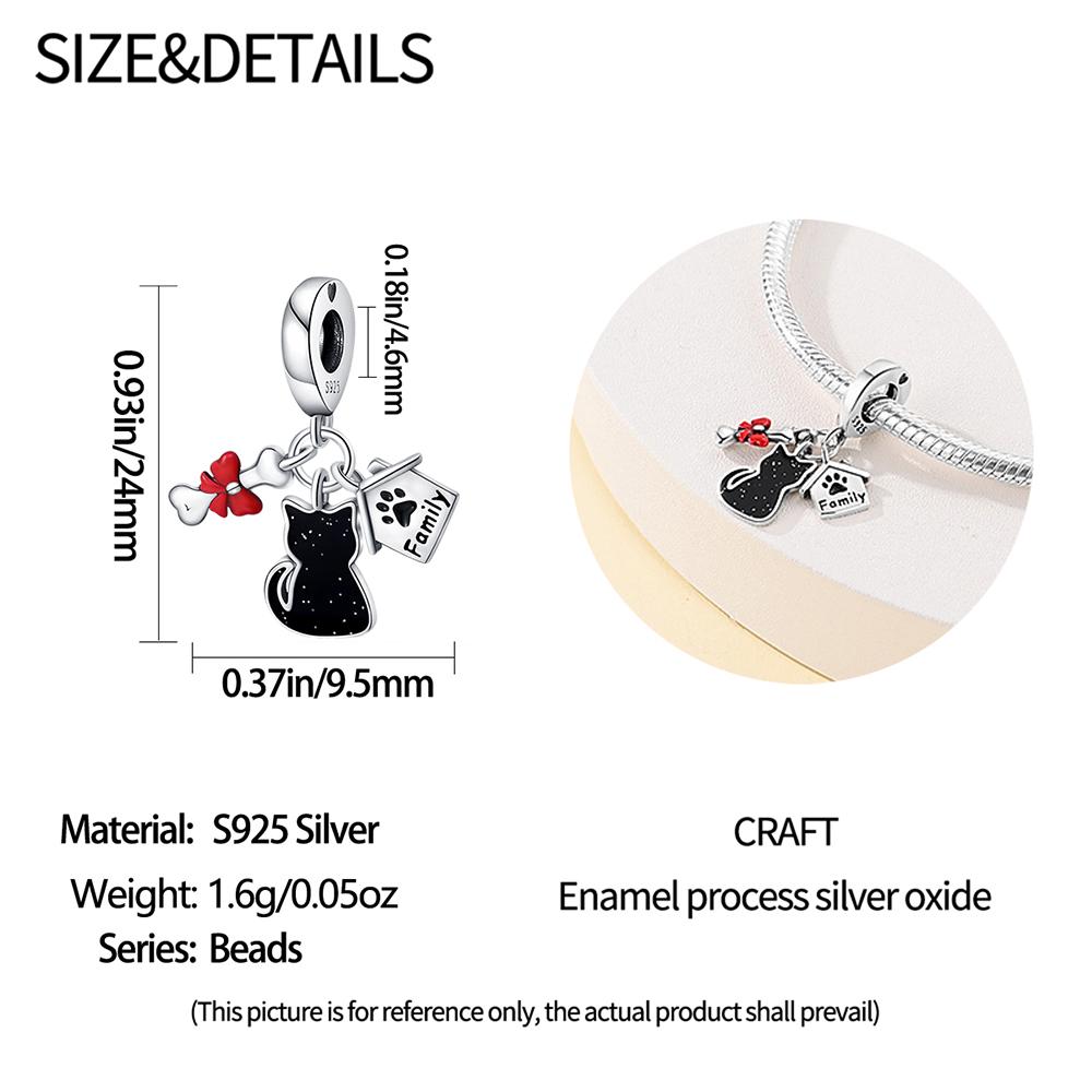 Original Copper Charms Luxury Black Cat Pendant Bow Tie Beads Fit Bracelet Diy Women Making Delicate Gift