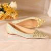 Sequined wedding shoes bridal shoes pointed 2025 French premium sense crystal shoes wedding elegance beautiful princess high heels