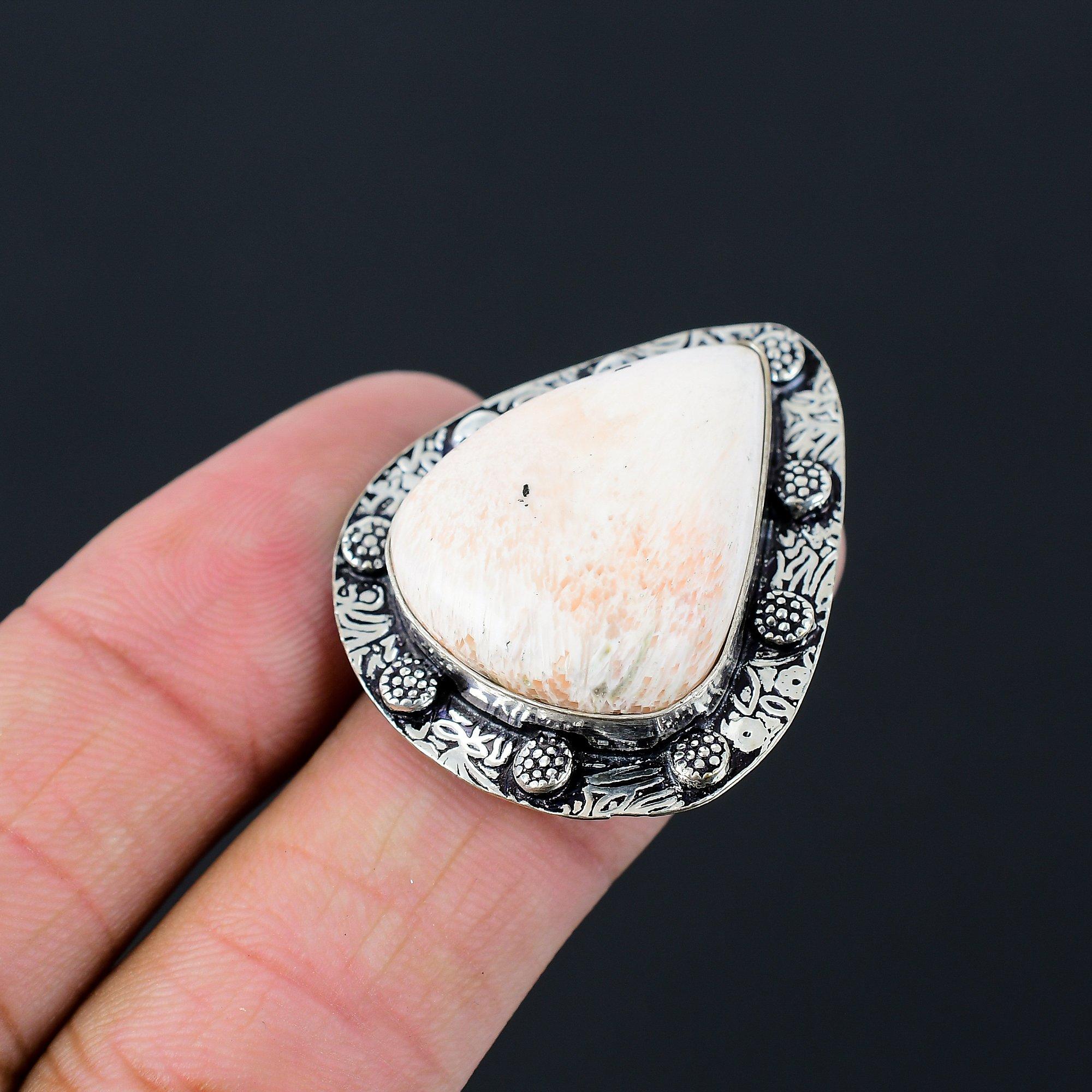 Mothers day Deal Scolecite Stone 925 Silver Handcrafted Promise Ring Size 7.5 7.5