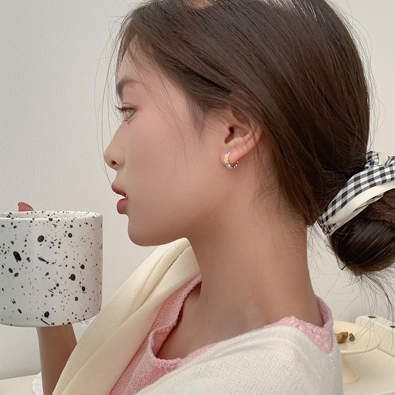 New 925 Sterling Silver Women Fashion Jewelry Heart Colorful Drip Glue Elegant Hoop Earrings Girl Birthday Gift Hook Ear Circle