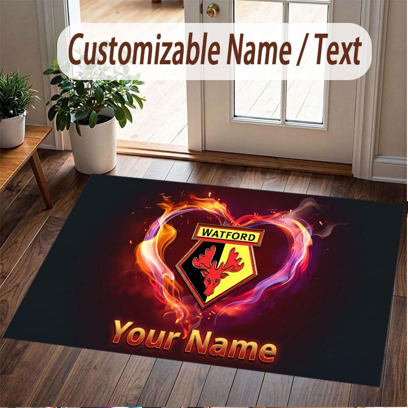 Custom Rug Watford FC Pattern Print Name Text Soft Non‑Slip Floor Carpet for Home Indoor Decoration