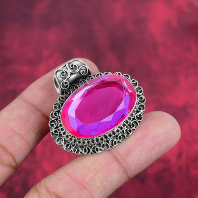 Ciondolo topazio rosa, gioielli in argento sterling massiccio 925 con pietre preziose, ciondolo fatto a mano, per il Ringraziamento