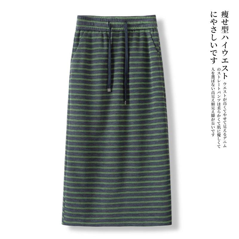 

Women s Gray Striped Midi Skirt - 2025 Spring/Summer Collection, Comfortable High Waist Bodycon, Casual Straight Fit. S (85-95 lbs)