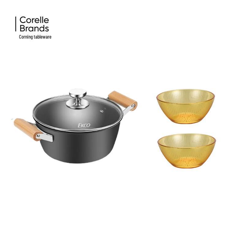 VISIONS Corning EKCO Soup Pot & SN Crystal Dinnerware Luxury 2-Piece Set
