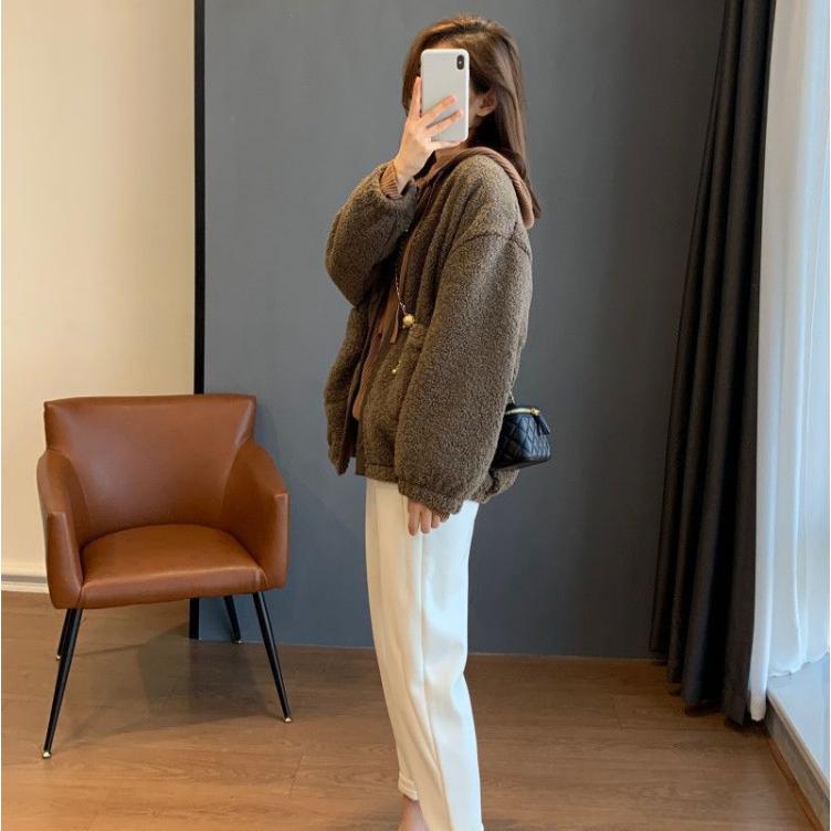 Imitation Lamb Wool Jacket Women's Autumn and Winter High-end Sense of Super Good-looking Polar Fleece Warm Baseball Uniform Top