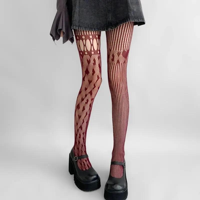 Heart Hollow Out Lace Mesh Women Fishnet Pantyhose Stockings Women Tights Lingerie Sexy Slim Y2K Body Stockings Pantyhose Tights