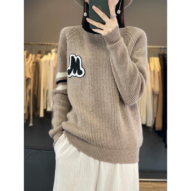 

Trendy Crew Neck Cashmere Sweater: Loose Knit Pullover for Spring & Autumn L