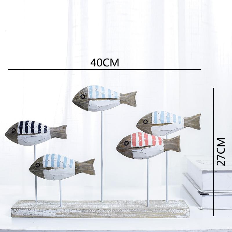 Colored Solid Wood Fishes Sea Wooden Crafts for Kindergarten Decor Mediterranean Style Ocean Series Carved Fish Home Decor