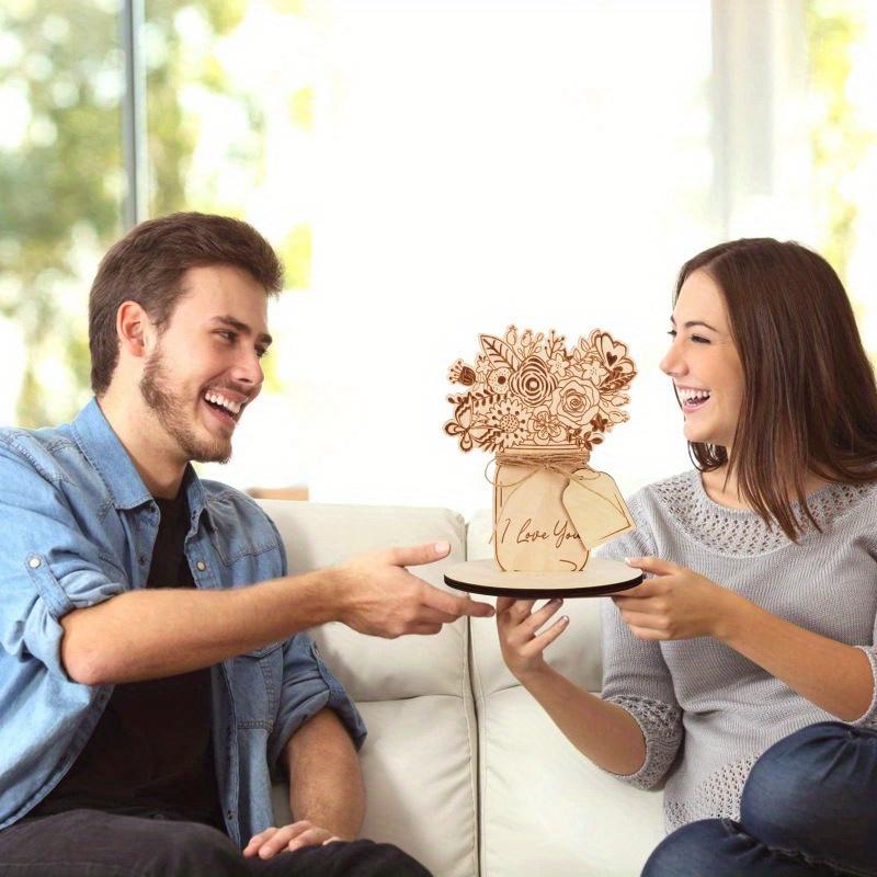 2Pcs New Wooden Crafts Decoration Flowers Mother's Day Wooden Flower Card Festival Birthday Greetings Gift