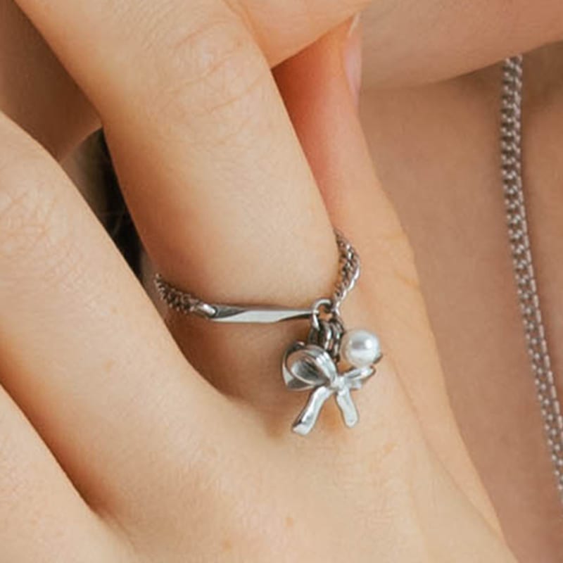 Pearlymore Small Ribbon Chain Ring_PM24R001WT