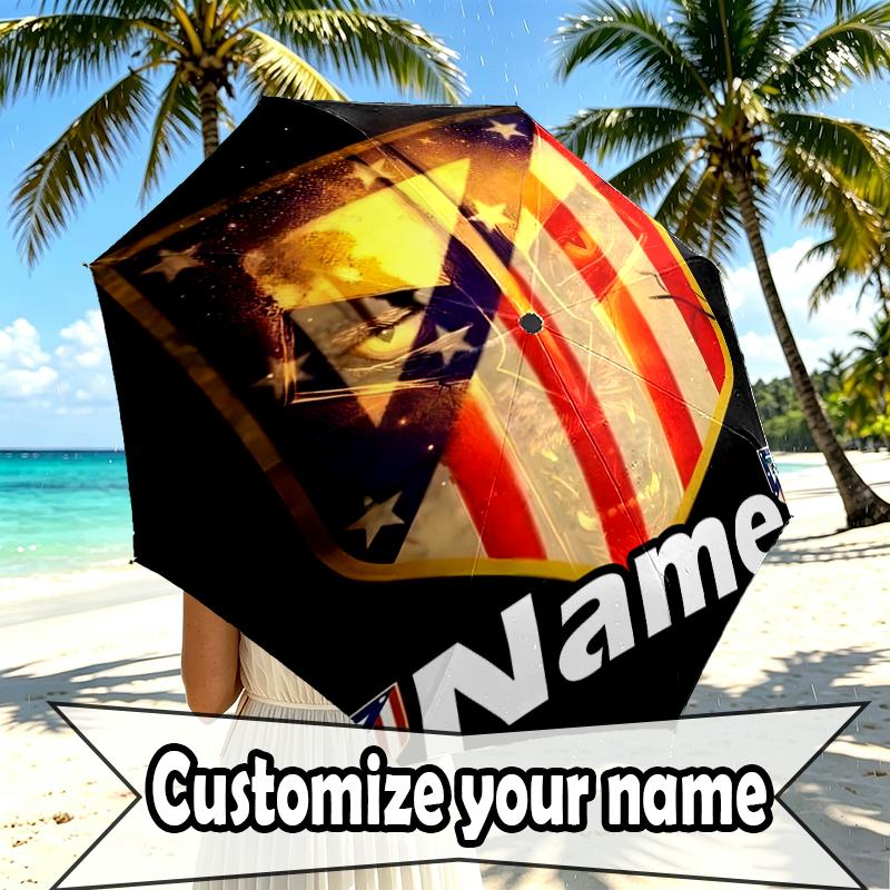Custom Name Personalized Atletico Madrid Print Umbrella, Auto Open Close, 8‑Rib Sturdy Frame, Commute Camping Hiking Use, Birthday Gift