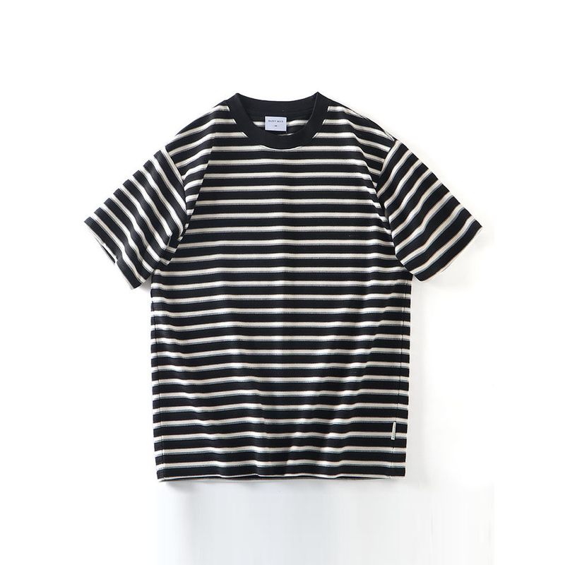 American-Style Striped Short-Sleeve T-Shirt for Men, Summer 2024 New Trendy Brand Base Shirt, Export Casual Tee