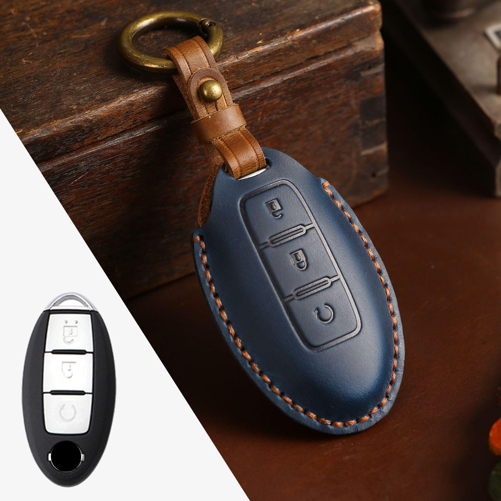 

Leather Car Key Fob Case Cover For Nissan Quest Elgrand Nv200 Evalia Serena Qashqai Juke X-Trail Note Almera Altima Accessories