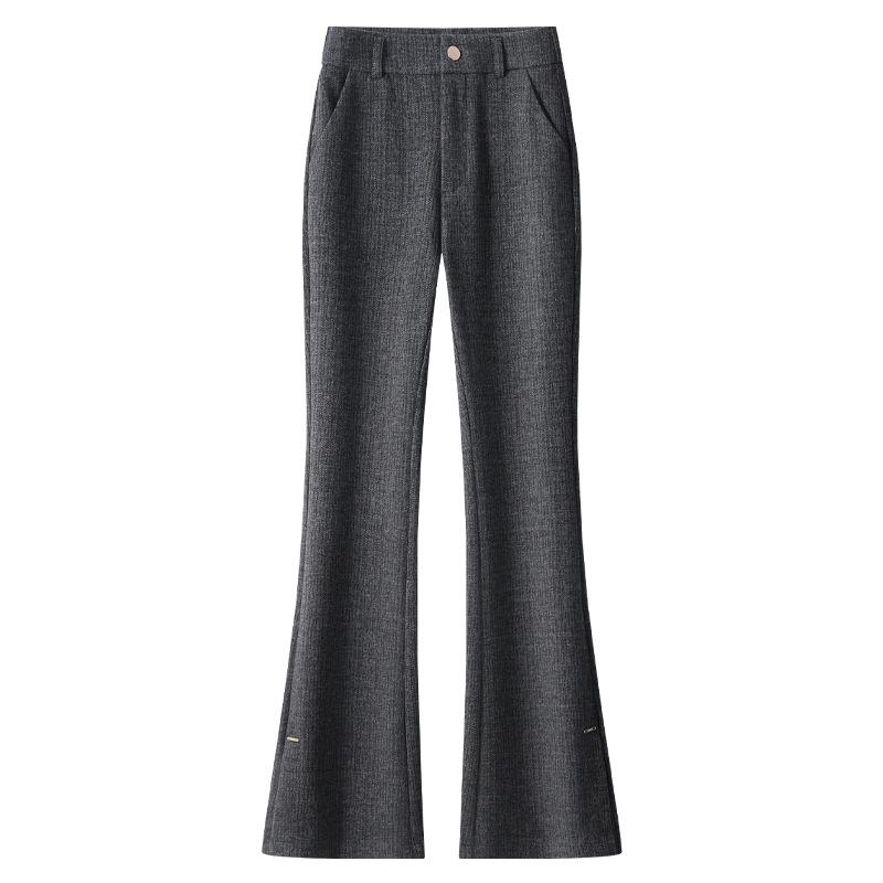 2024 Women's Apricot Flared Wool Pants: High-Waist, Slimming, Casual for Autumn/Winter