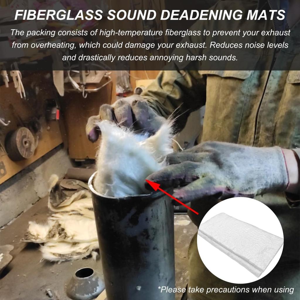 Muffler Mat, Fiberglass Soundproof Ulated Exhaust Pipe Wrap Silencer, Universal Muffler Packing for 2-Stroke 4-Stroke Motorcycle ATV Dirt Bike,