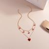 Trendy INS Style Neck Chain Jewelry Sweet Cool Double Layer Necklace with Lovely Cherry/Grape and Heart Pendant Charm