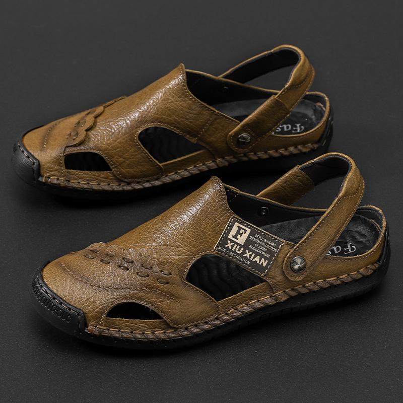 WAERTA Classic Summer Men's Sandals Genuine Leather Soft Breathable Shoes Designer Beach Roman Brand Sandals Men Sandals Slides