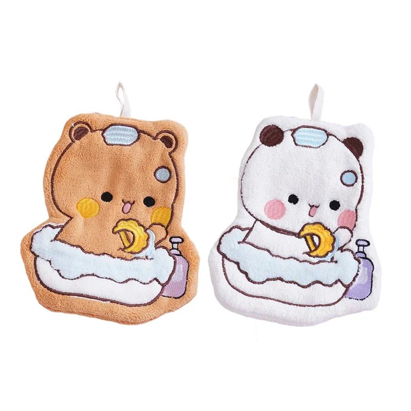 Cute Panda Bubu Dudu Cartoon ACG Decoration Soft Double Layer Thick Absorbent Coral Fleece Hanging Towel for Home and Travel