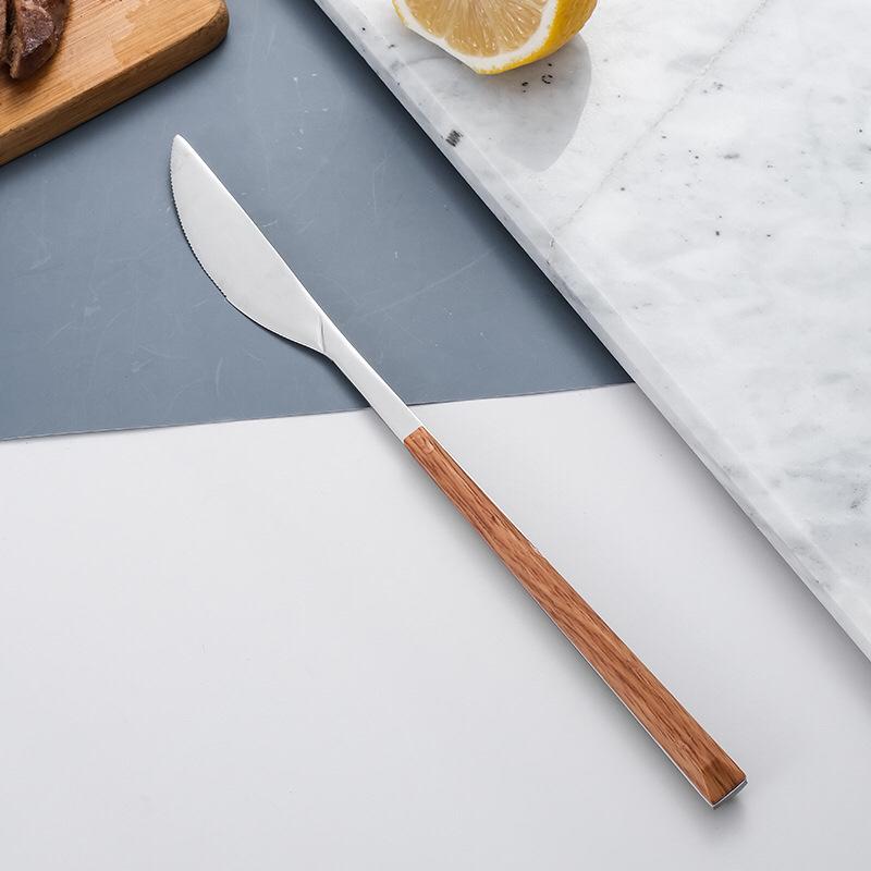Ins tableware Internet celebrity 304 stainless steel knife and fork imitation wood grain handle steak knife and fork gift box set dessert spoon