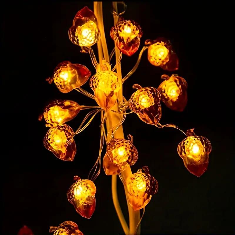1 Stück Eichel Kupferdraht Lichterkette Festliche Herbst-Themen Dekorative Lichterkette Für Halloween & Thanksgiving Party Schlafzimmerdeko
