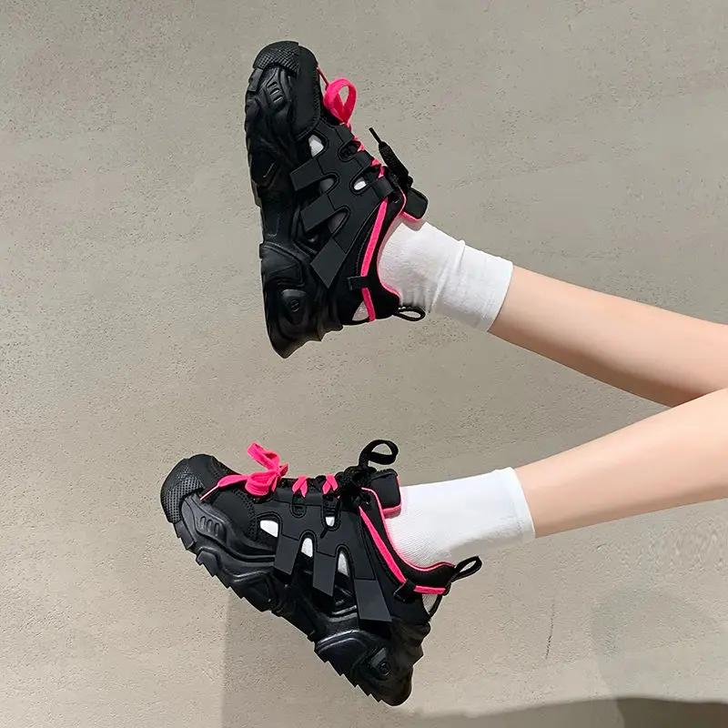 Women's Shoes Low Athletic Sports Female Footwear Mesh Breathable High on Platform Lace Up Sneakers New Arrival 2025 Y2k Fashion