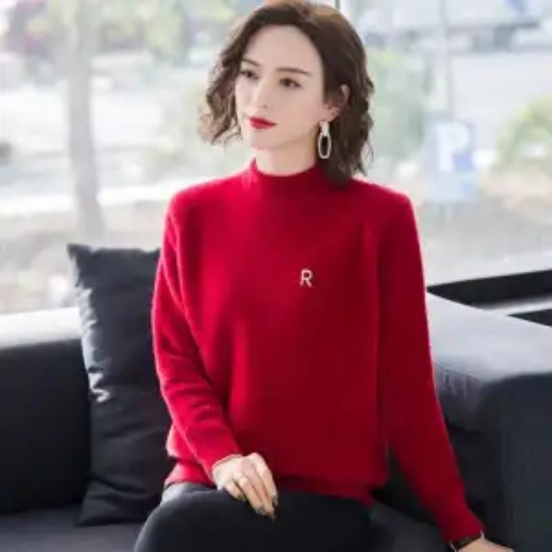 Mink Velvet Women's Sweater Loose New Style Plus  Thickened Half Turtleneck Bottoming Top