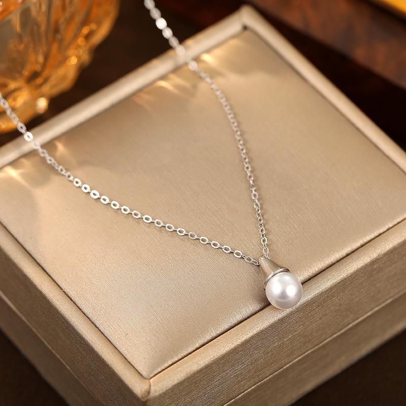 

Ожерелье из черного агата Banyan Tree S925 Silver Water Drop Pearl - корейская простая цепочка для ключицы для женщин Pearl NS3072 белый