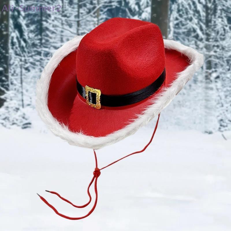 Fashion Santa Claus Party Christmas Luminous Cowboy Hat Western Red Felt Hats Wide Brim Cowgirl Hat Jazz Hat For Women Men