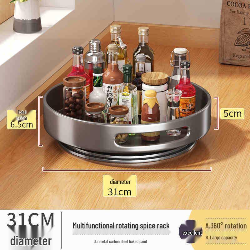 360-Degree Rotating Kitchen Spice Rack - Condiment & Oil Organizer